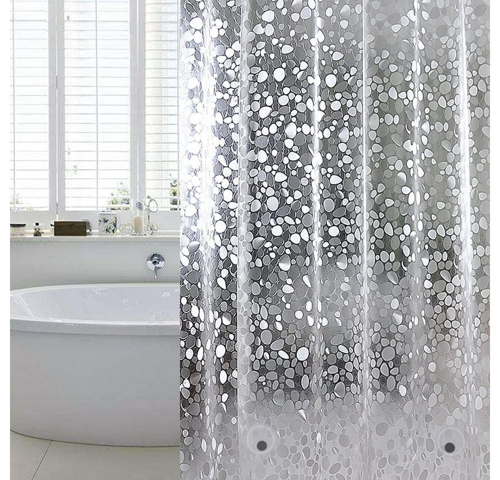 Fyrove Duschvorhang Duschvorhang Anti-Schimmel mit Gewicht Magnet unten, 3D Steinmuster Breite 180 cm, 0.2mm Wasserdicht Antibakteriell Eva Vorhang für Dusche und Badewanne