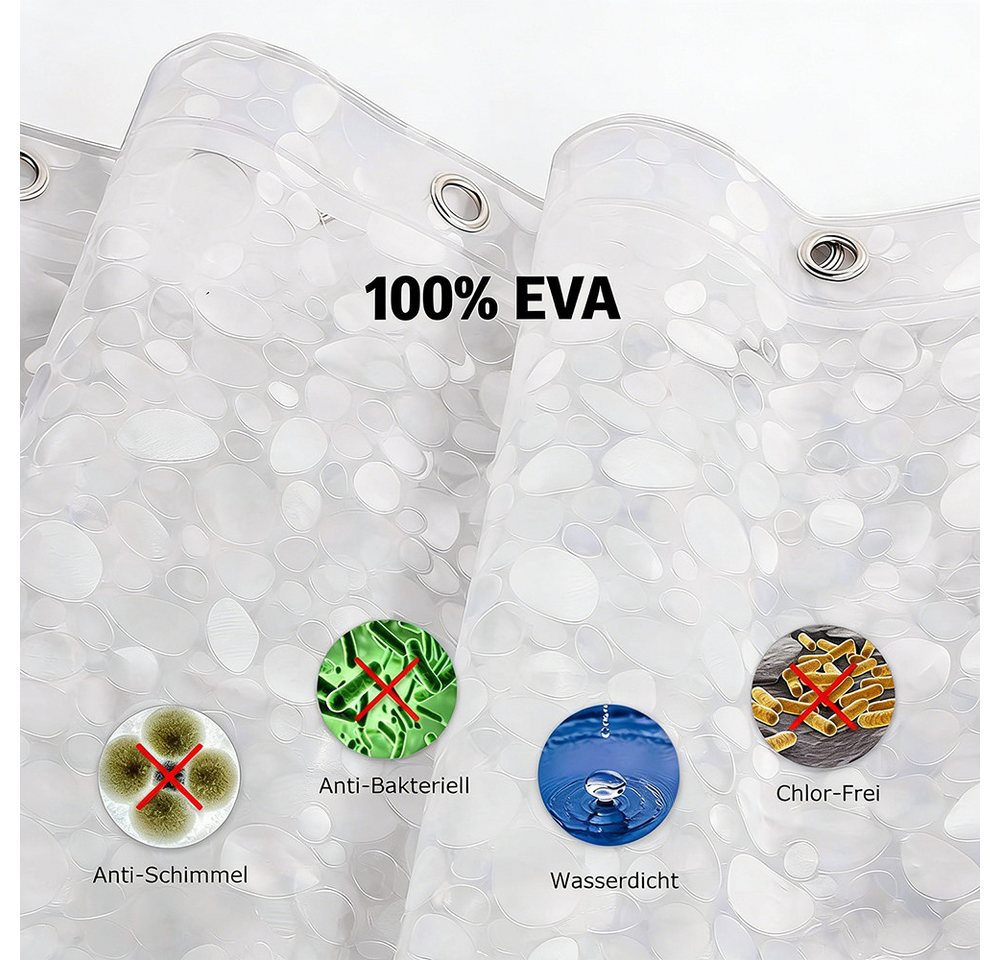 Fyrove Duschvorhang Duschvorhang Anti-Schimmel mit Gewicht Magnet unten, 3D Steinmuster Breite 180 cm, 0.2mm Wasserdicht Antibakteriell Eva Vorhang für Dusche und Badewanne Bild 3