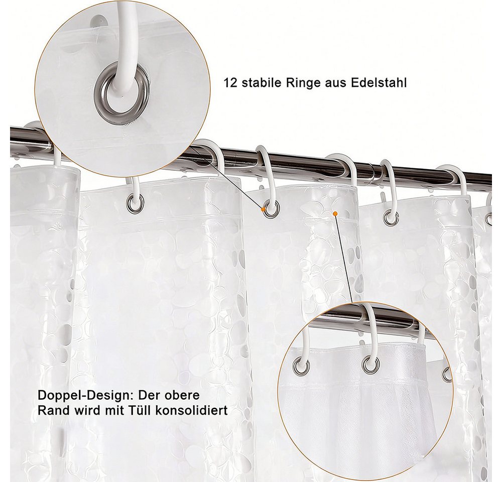 Fyrove Duschvorhang Duschvorhang Anti-Schimmel mit Gewicht Magnet unten, 3D Steinmuster Breite 180 cm, 0.2mm Wasserdicht Antibakteriell Eva Vorhang für Dusche und Badewanne Bild 4
