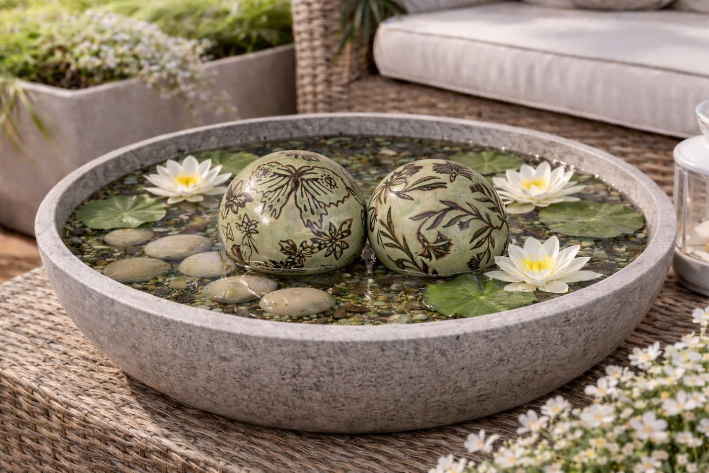 finehomegarden Teichfigur Schwimmkugel 2fach sort. hellgrün Ø4cm/Ø6cm/Ø8cm Blüten Porzellan, (Set), Schwimmende Kugeln für Teich, Brunnen & Wasserschalen 3Größen wählbar Bild 2
