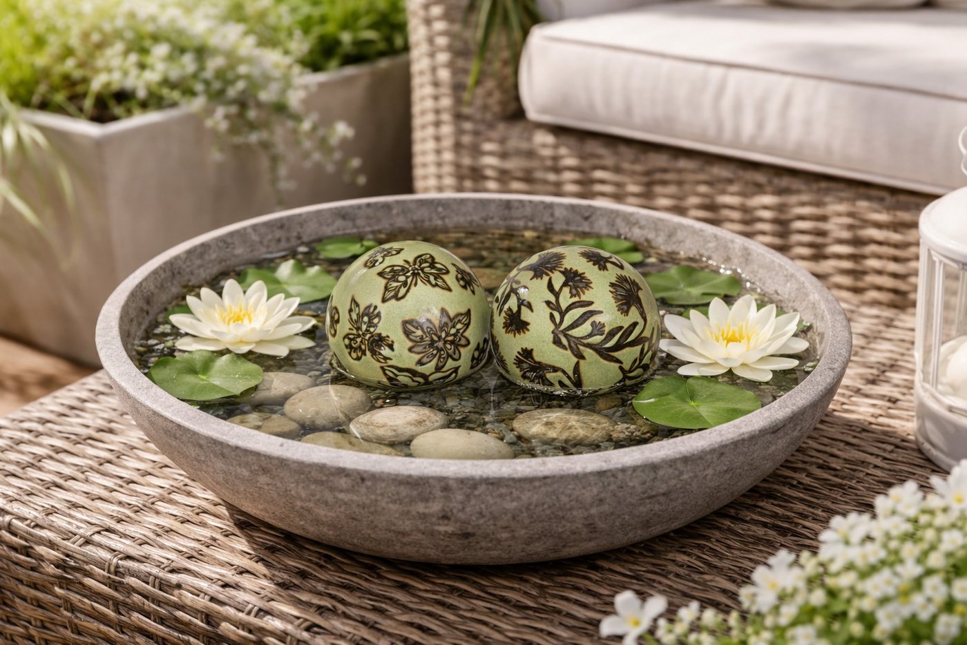 finehomegarden Teichfigur Schwimmkugel 2fach sort. hellgrün Ø4cm/Ø6cm/Ø8cm Blüten Porzellan, (Set), Schwimmende Kugeln für Teich, Brunnen & Wasserschalen 3Größen wählbar Bild 5