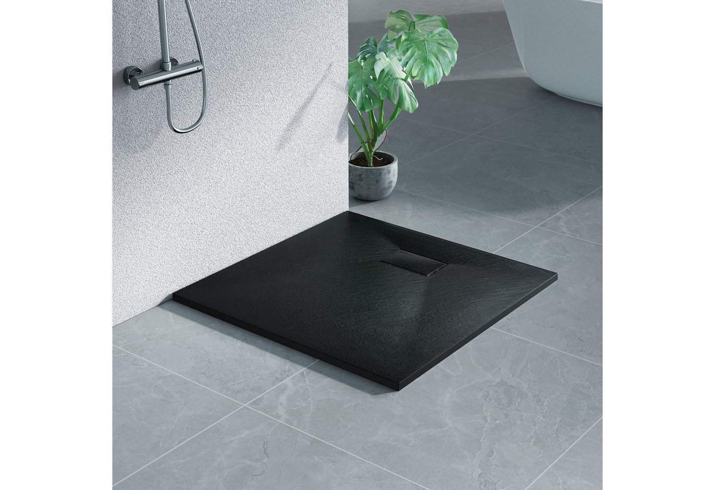 MEYKOERS Duschwanne Duschwanne 80 × 80 cm SMC Schwarz, 2,6 cm, Steinoptik, Zuschneidbar, Quadratisch, Steinoptik, Zuschneidbar Eckduschwanne Bild 4