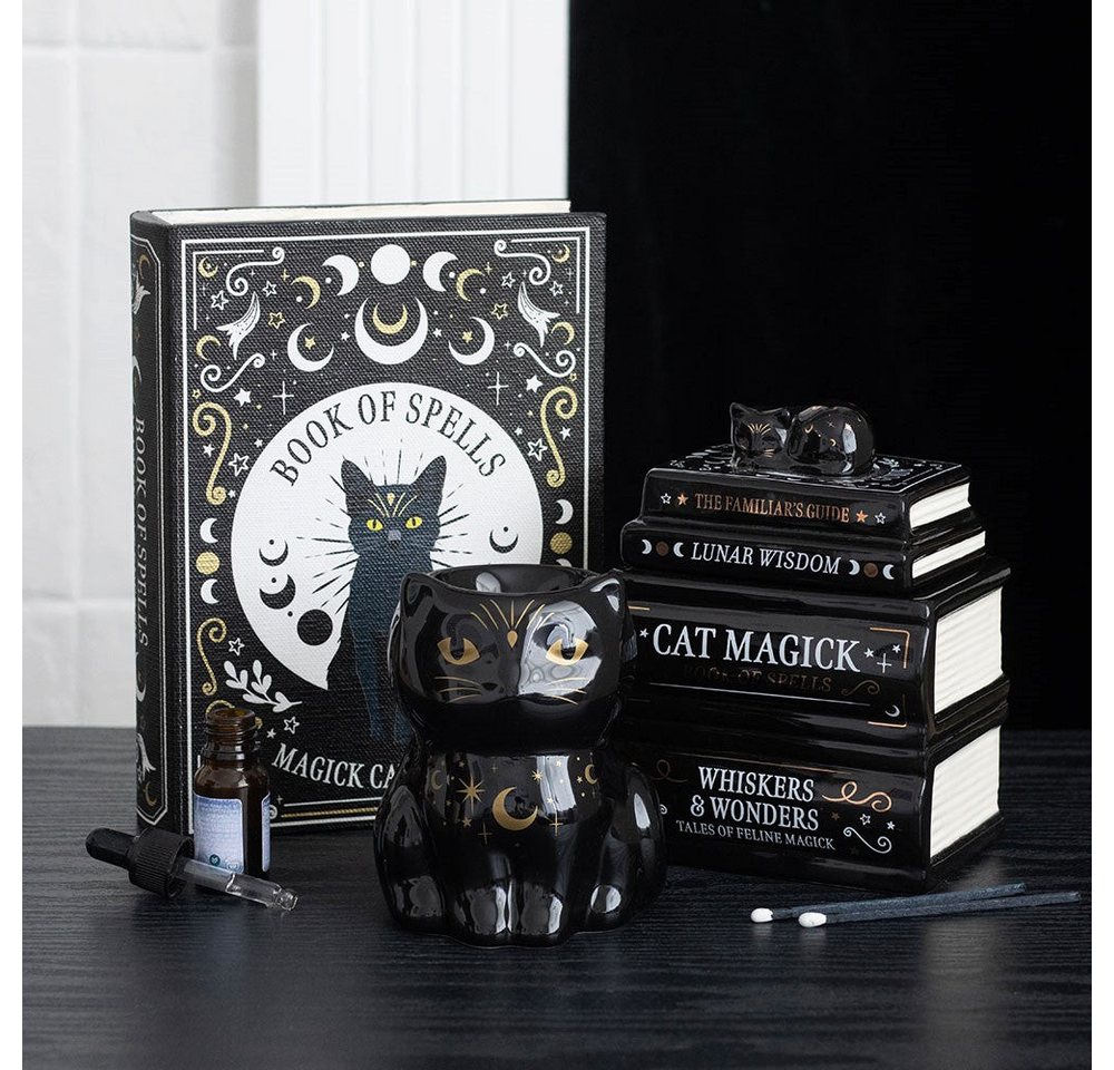 Something Different Duftlampe Duftlampe Cat Magick – Book of Spells - Gothic Ölbrenner Katze Bild 3