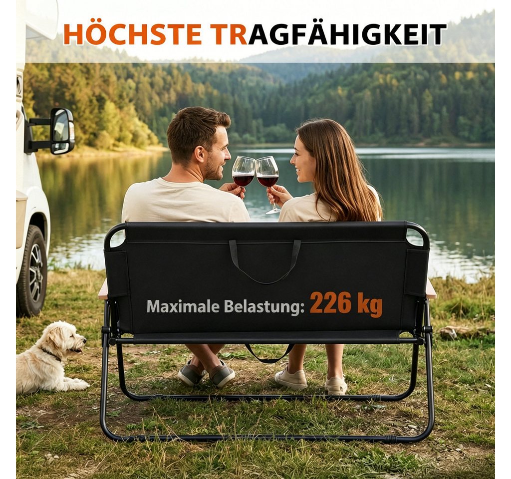 Rutaqian Gartenlounge-Bank Gartenbank Klappbar 2 Sitzer Faltbare Outdoor Sitzbank mit Rückenlehne, Robuste Campingbank mit Armlehne für Terrasse Balkon Garten Camping