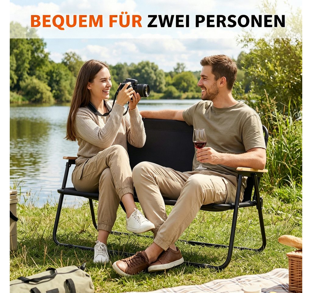 Rutaqian Gartenlounge-Bank Gartenbank Klappbar 2 Sitzer Faltbare Outdoor Sitzbank mit Rückenlehne, Robuste Campingbank mit Armlehne für Terrasse Balkon Garten Camping Bild 4