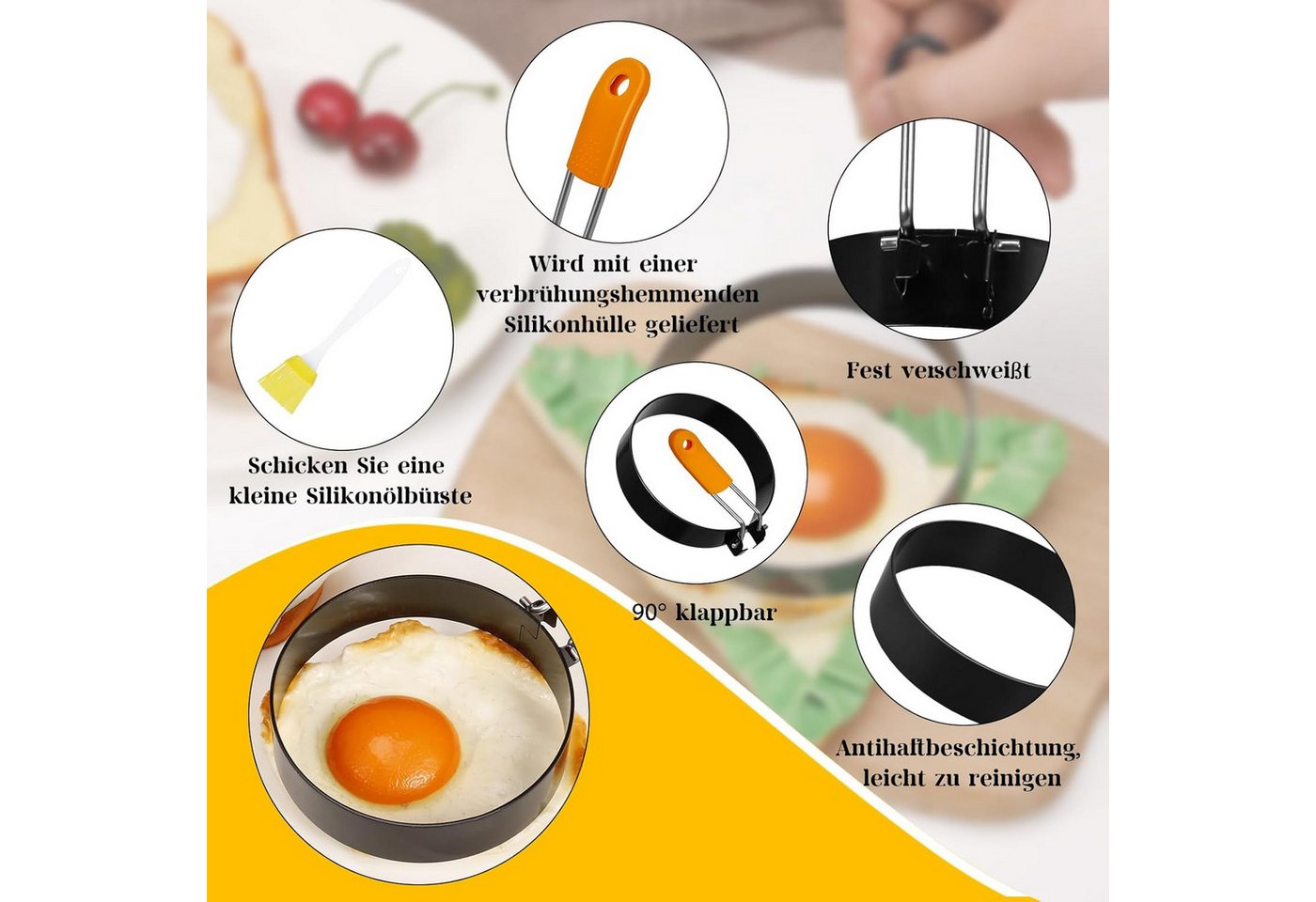 FELIXLEO Eier-Pochierer 4er Eierringe Edelstahl Für Spiegelei Omelett Pfannkuchen, (1-tlg)