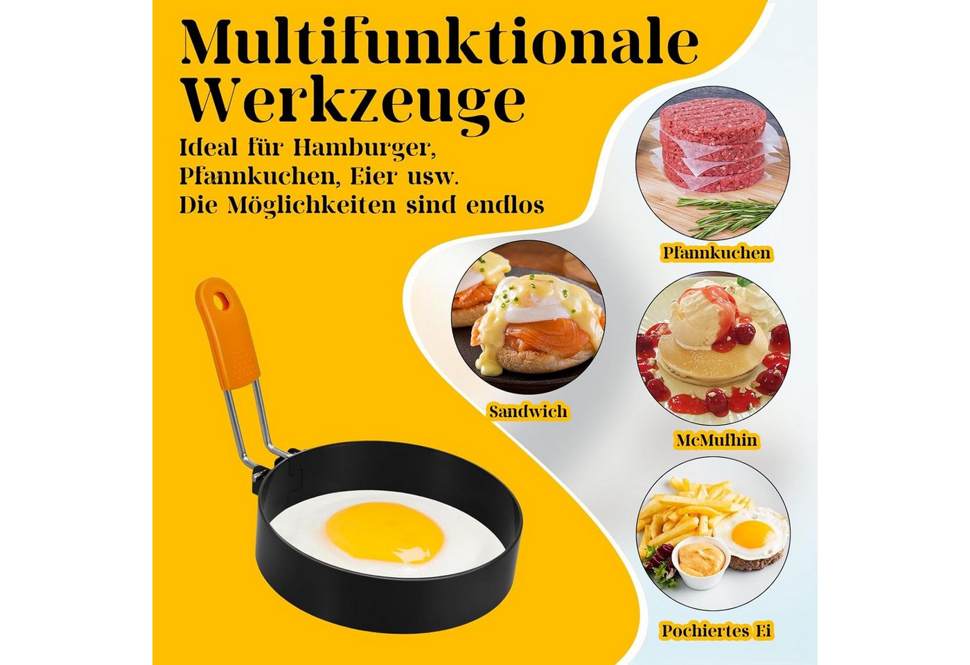 FELIXLEO Eier-Pochierer 4er Eierringe Edelstahl Für Spiegelei Omelett Pfannkuchen, (1-tlg) Bild 5