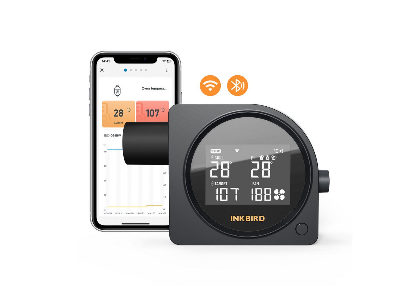 INKBIRD Grillgebläse mit 5 Sonden, Wi-Fi 5G, Bluetooth 5.0, LCD-Bildschirm, Schwarz (1-tlg), Automatischer Lüfter für Raucher Bild 2