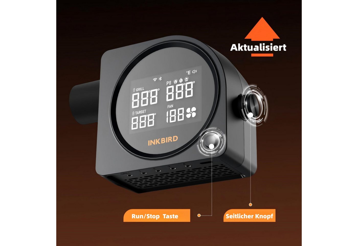 INKBIRD Grillgebläse mit 5 Sonden, Wi-Fi 5G, Bluetooth 5.0, LCD-Bildschirm, Schwarz (1-tlg), Automatischer Lüfter für Raucher Bild 3