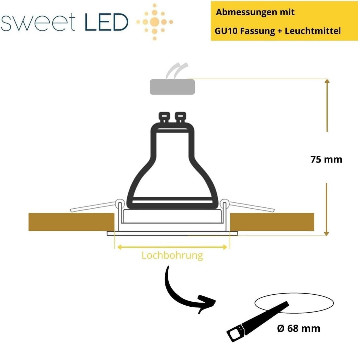 Sweet LED LED Einbaustrahler GU10 5W 230V Deckenstrahler 12er Set Weiß Schwenkbar 3000K Einbauspots, Deckenspots, Deckenstrahler,Einbauleuchten