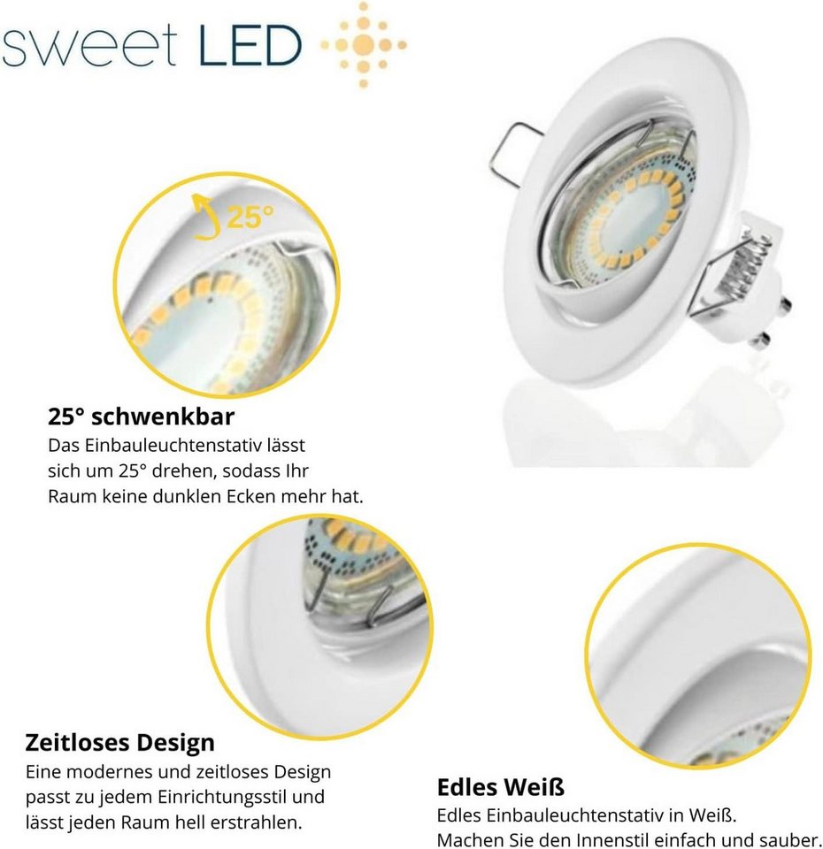 Sweet LED LED Einbaustrahler GU10 5W 230V Deckenstrahler 12er Set Weiß Schwenkbar 3000K Einbauspots, Deckenspots, Deckenstrahler,Einbauleuchten Bild 3