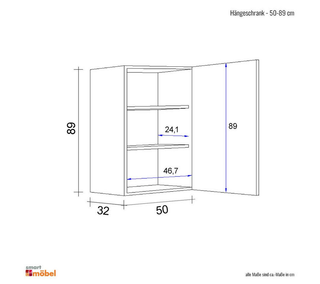 Flex-Well Hängeschrank Hochhängeschrank Küche - 50 x 89 cm breit - Sonoma Eiche – Salerno