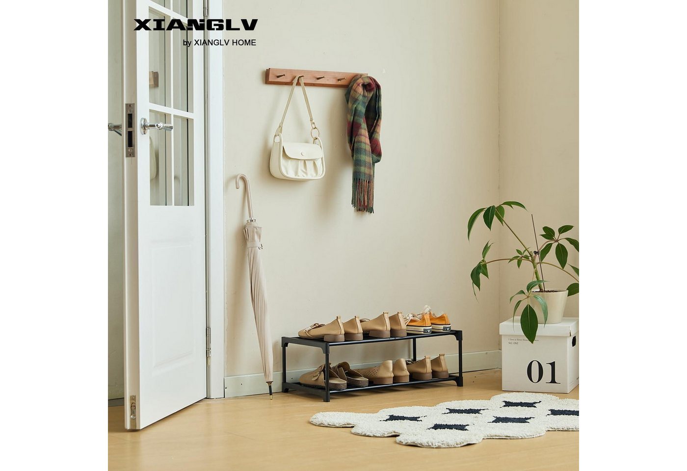XIANGLV Schuhregal Schuhregal 2 Ebenen Klein 6 Paar Schuhe Schwarz stapelbar platzsparend