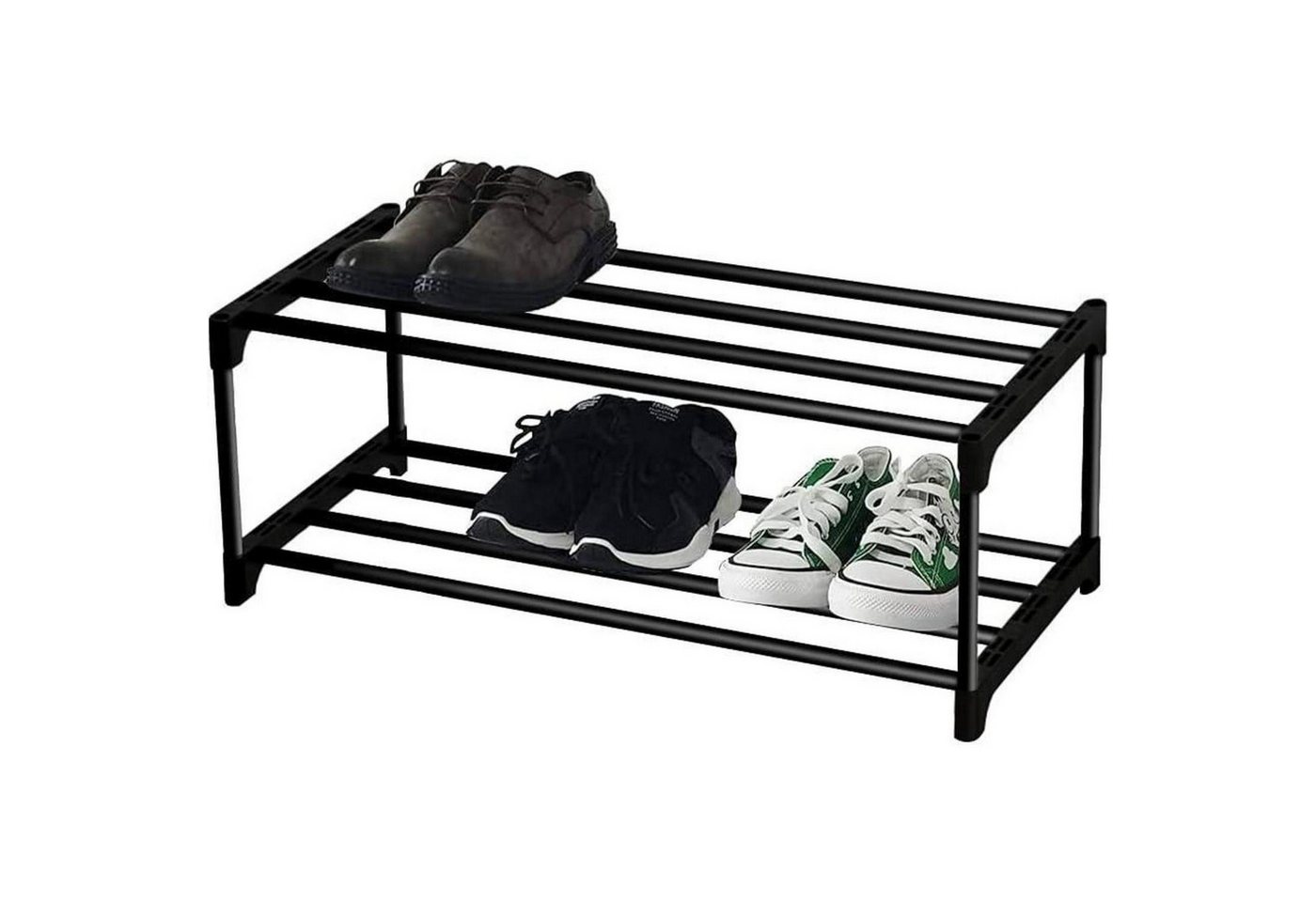XIANGLV Schuhregal Schuhregal 2 Ebenen Klein 6 Paar Schuhe Schwarz stapelbar platzsparend Bild 4