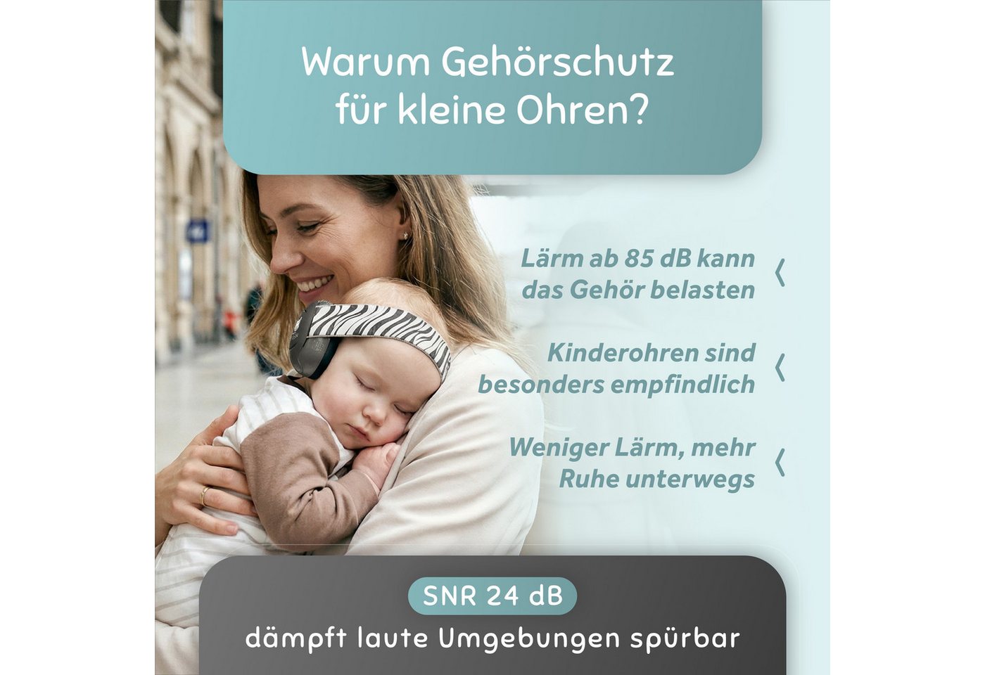 Schallwerk Kapselgehörschutz Mini+ Gehörschutz Baby, Lärmschutz Ohrenschützer Babys & Kleinkinder, (Ohrenschutz für Babys & Kleinkinder, mit verstellbarem Kopfband, waschbar), SNR 24 dB, für Kopfumfang 38,5 bis 49 cm
