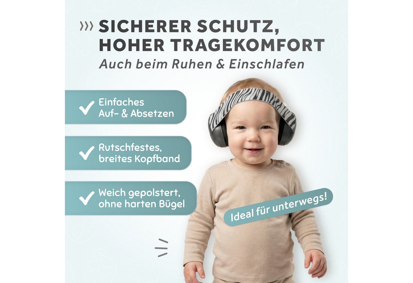 Schallwerk Kapselgehörschutz Mini+ Gehörschutz Baby, Lärmschutz Ohrenschützer Babys & Kleinkinder, (Ohrenschutz für Babys & Kleinkinder, mit verstellbarem Kopfband, waschbar), SNR 24 dB, für Kopfumfang 38,5 bis 49 cm Bild 4