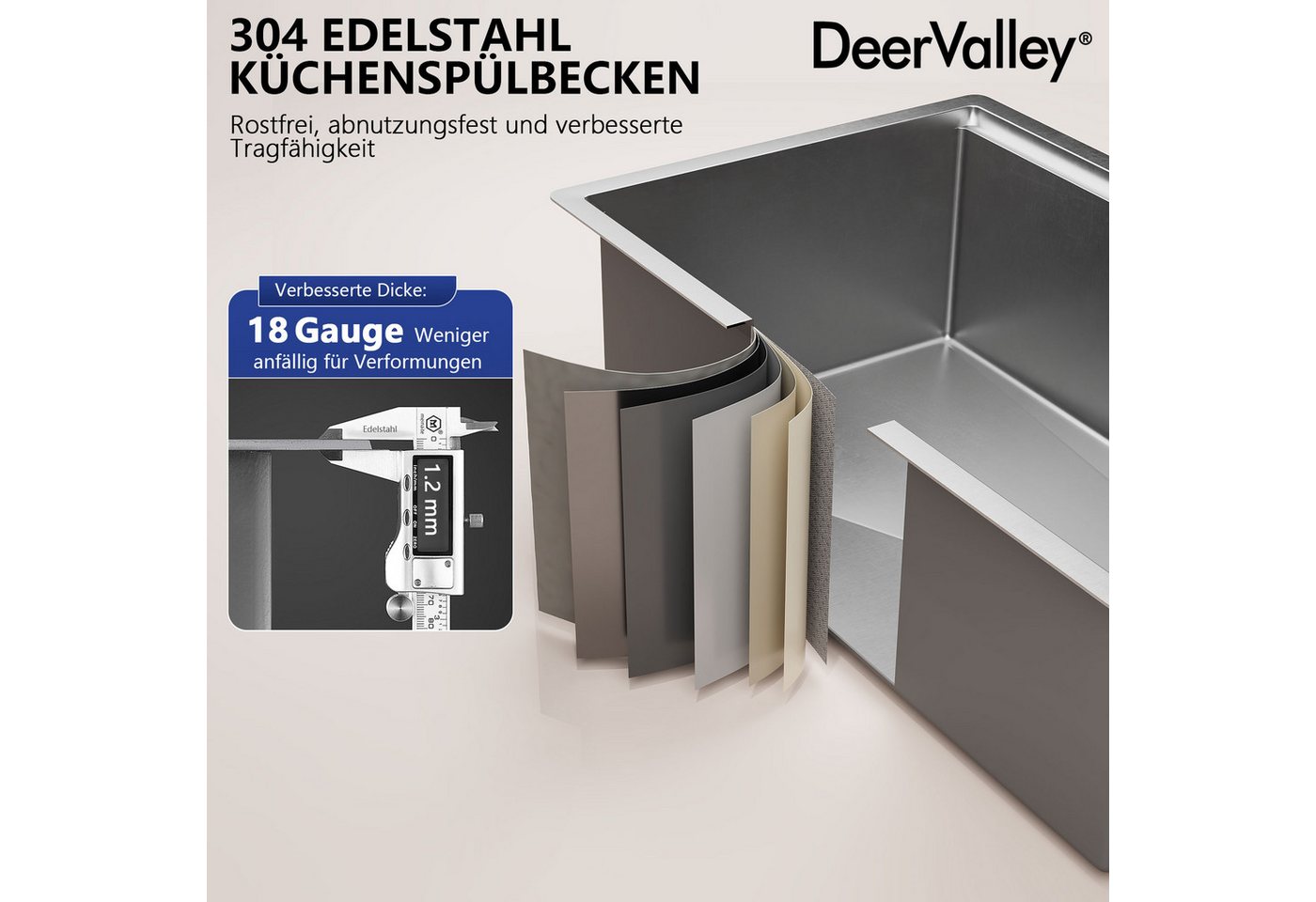 DeerValley Edelstahlspüle DeerValley Spülbecken Schwarz Küchenspüle aus Edelstahl, Nano-Beschichtung, Schalldämmung, Anti-Kondensationsbeschichtung, großes Einzelbecken, X-Ablaufrillen, (Küchenspülen-Set, Set mit Schneidebrett, Abtropfgestell und Zubehör), Nano-beschichtete Edelstahlspüle mit Zubehör