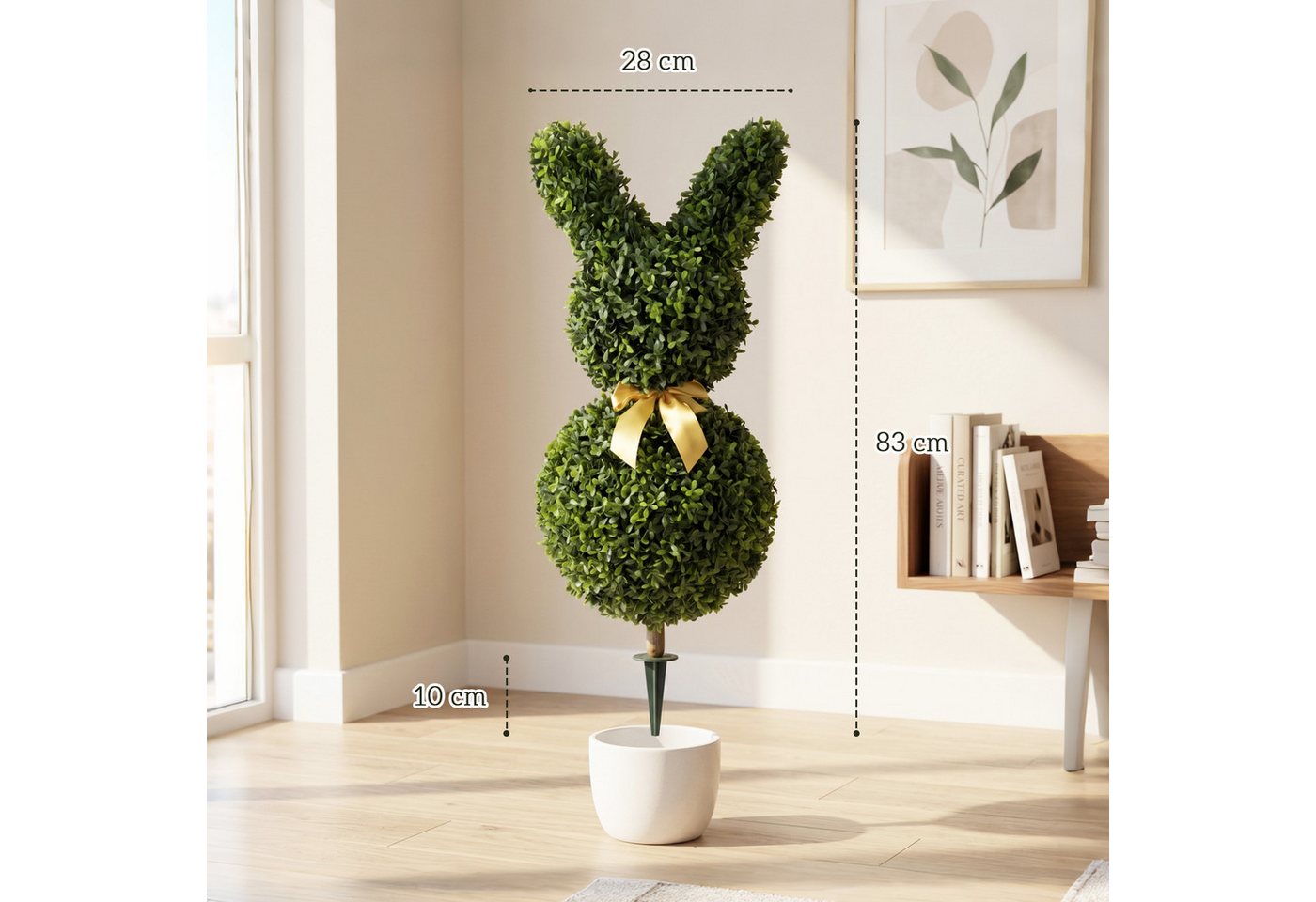 Kunstpflanze Künstliche Pflanze, Dekopflanze für Wohnzimmer, Deko, Garten Buchsbaum, HOMCOM, Höhe 83 cm, Kaninchenform, gelbe Schleife, Bodenpfahl Bild 2