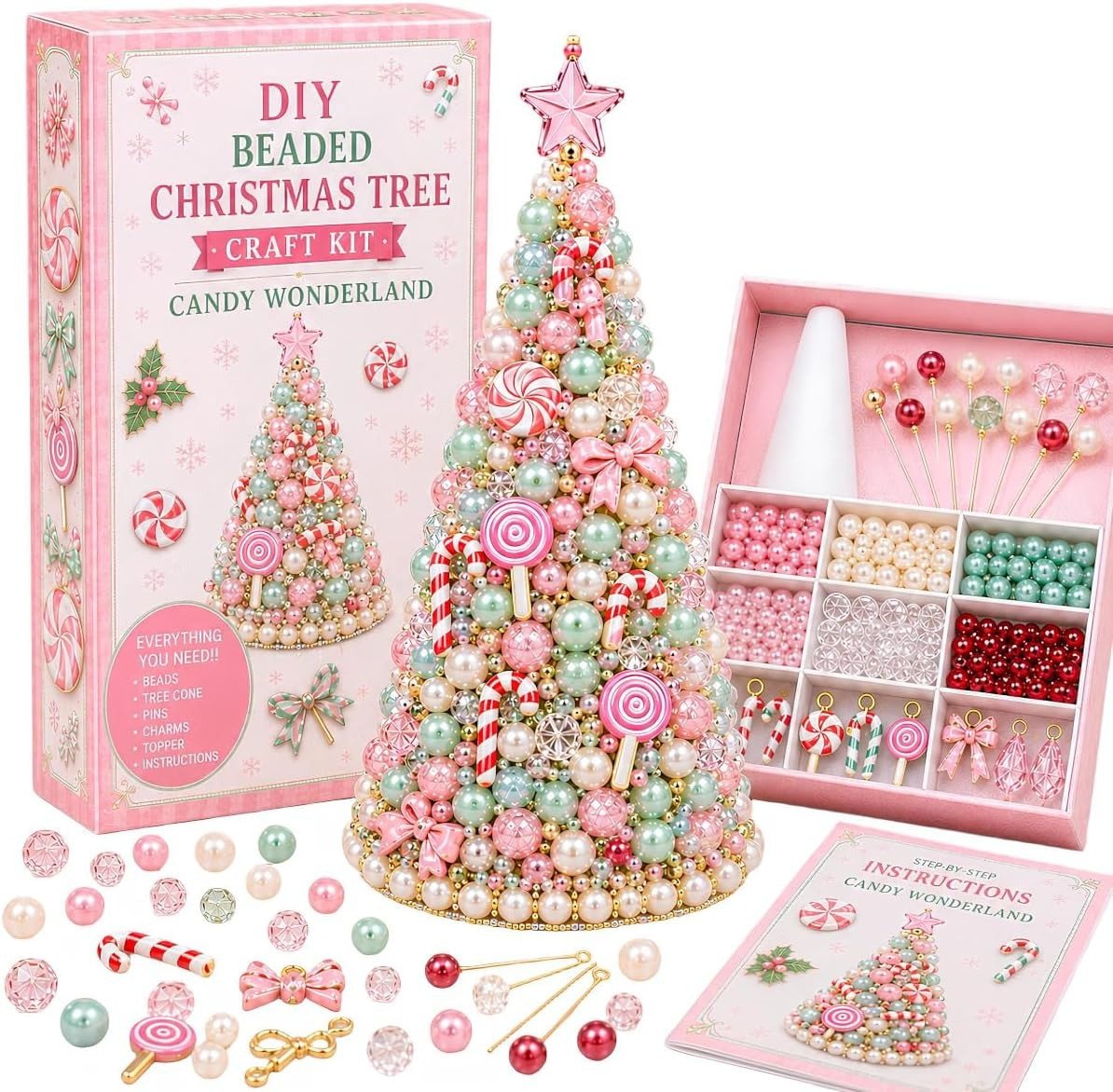 CLTYQ Kreativset DIY-Kreativset für einen Perlen-Weihnachtsbaum, Weihnachtsdeko zum Selbermachen für Erwachsene und Kinder Bild 3