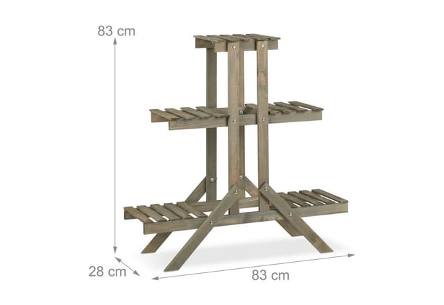 Relaxdays - Blumentreppe aus Holz, 3 Stufen mit 5 Ablagen, Shabby Chic, innen, hbt: 83 x 83 x 28 cm, Blumenregal, grau