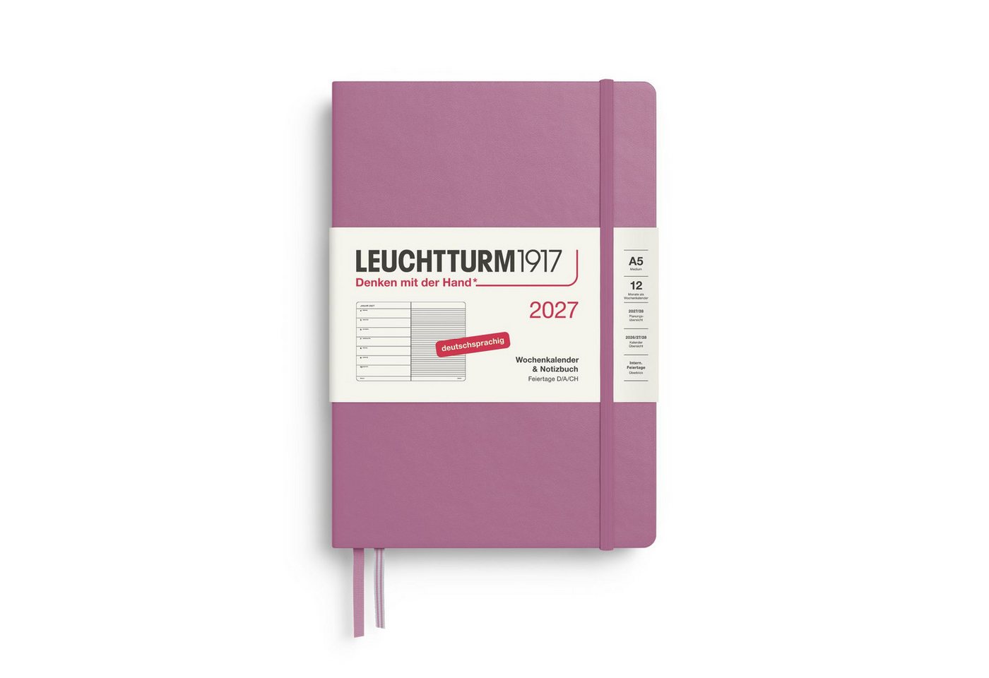 Leuchtturm1917 Taschenkalender Wochenkalender 2027 & Notizbuch Medium A5 Hardcover Dusty Rose