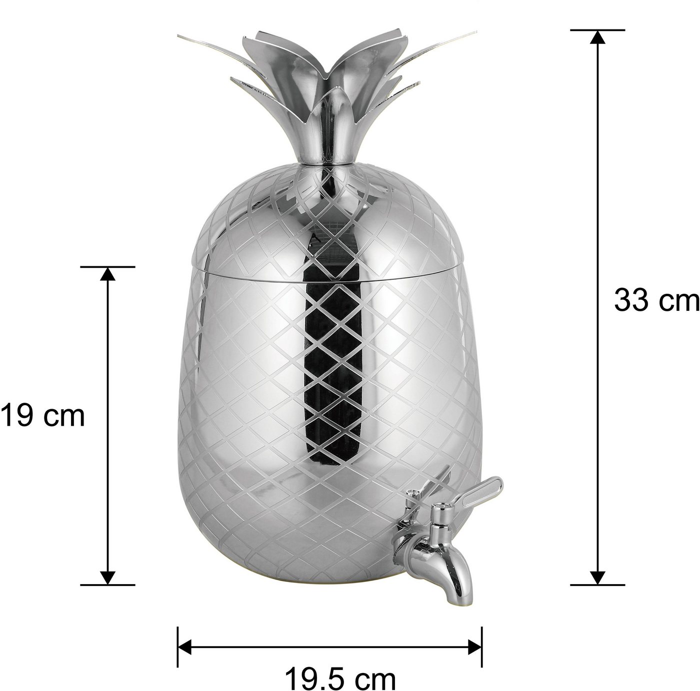 ECHTWERK Getränkespender Ananas/ Pineapple, mit Zapfhahn aus hochwertigem Edelstahl, 33 x 19,5 cm, 4,7 L