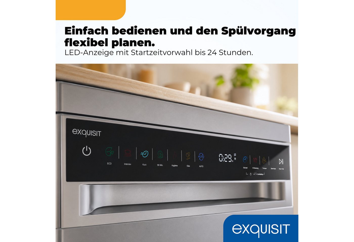 exquisit Standgeschirrspüler GSP9311-450C silber, 8,3 l, 10 Maßgedecke, 10 Maßgedecke, 7 Programme, LED, Besteckkorb, AquaStop Bild 3
