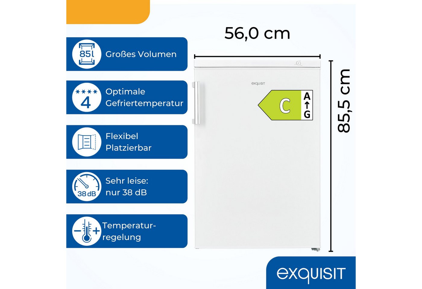 exquisit Gefrierschrank GS81-H-010C weiss, 84,5 cm hoch, 56 cm breit, Türgriff für Komfort, flexible Gefrierschubladen für mehr Ordnung Bild 3