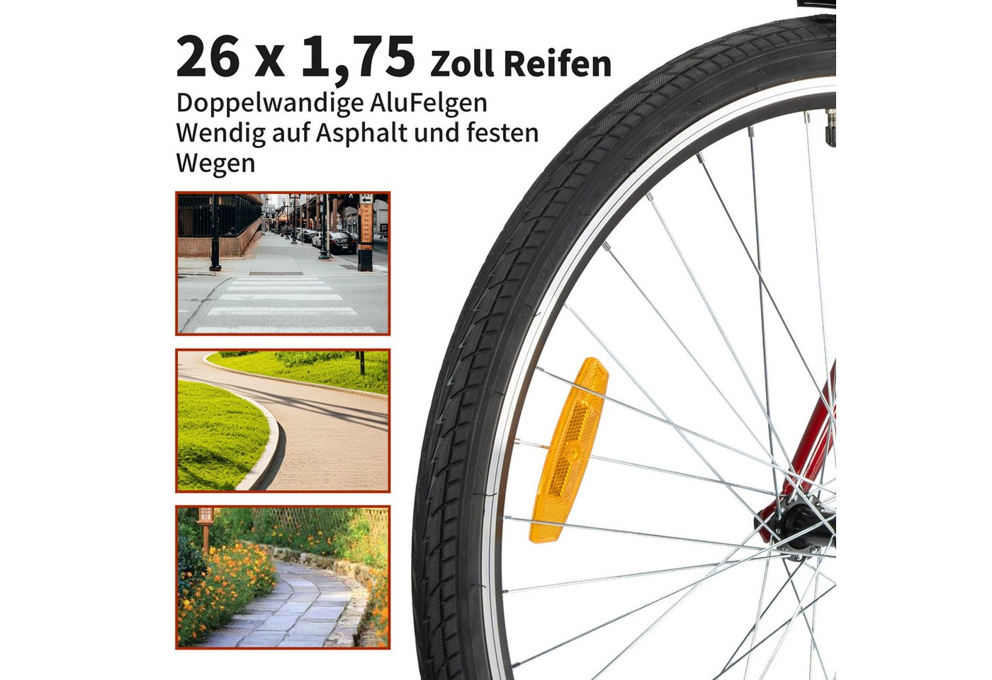 Vankel Mountainbike 26 Zoll, Fahrrad, 7-Gang, Kettenschaltung, V-Brakes, 7 Gang, Kettenschaltung, Ab 14 Jahren, Gepäckträger, Schutzbleche, Alltag, Schule