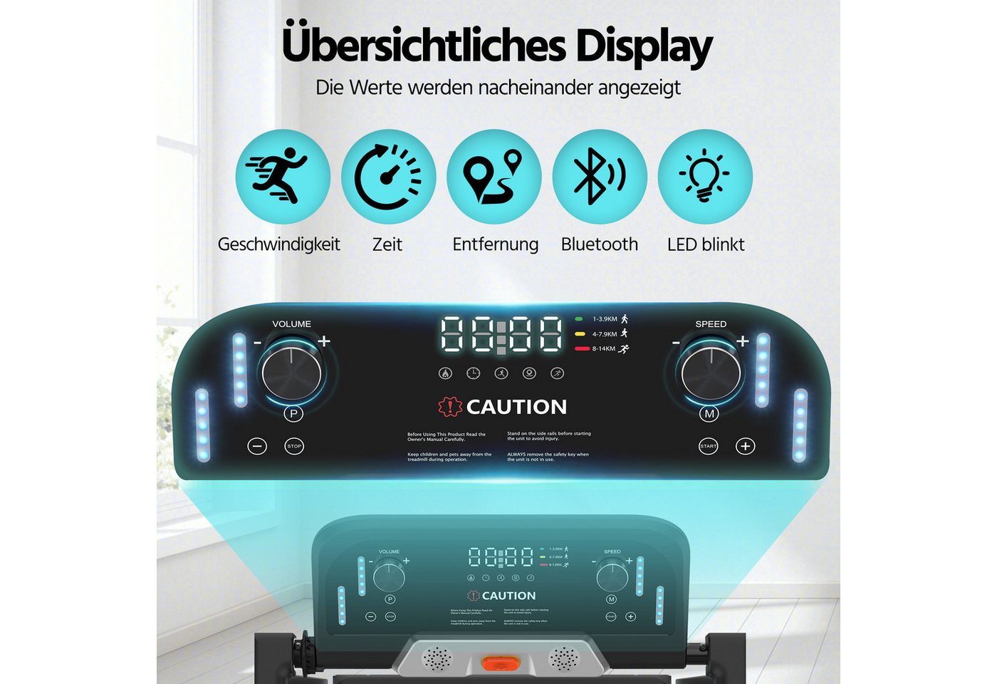 YEE RUN Laufband für Zuhause, 3 in 1 Treadmill klappbar, 9% Steigung, 3HP, 1-14 km/h Bild 3