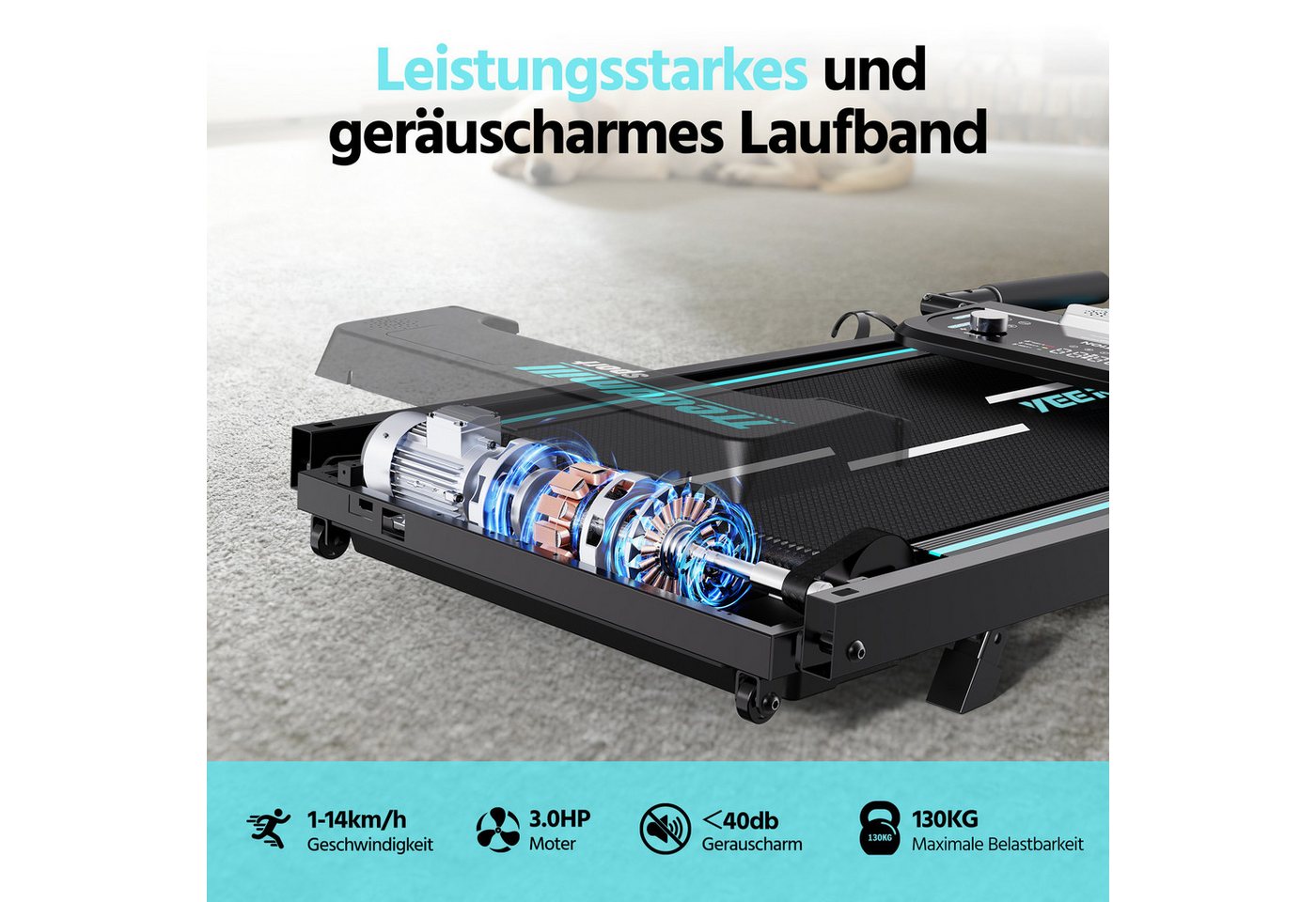 YEE RUN Laufband für Zuhause, 3 in 1 Treadmill klappbar, 9% Steigung, 3HP, 1-14 km/h Bild 5