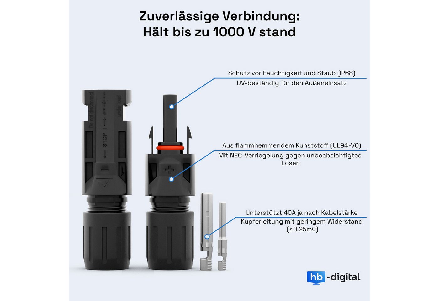 HB-DIGITAL Solar Verlängerungskabel 4mm2 mit Solarstecker PV Solarkabel, Solarstecker, (500 cm), Solarkabel 4mm2 und Solarstecker sind vom TÜV Rheinland zertifiziert Bild 4