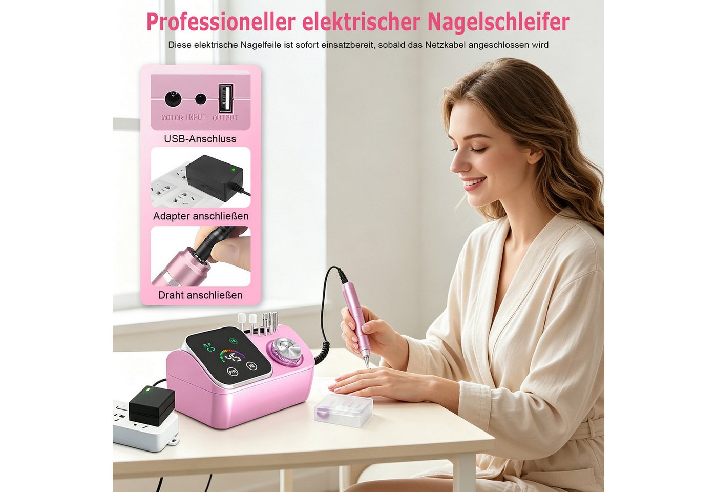 AKKEE Maniküre-Pediküre-Set Elektrischer Nagelfeile Nagelfräser für Gelnägel, 45000 U/min, Profi Nagelfräser mit LCD-Display, 48 Zubehören