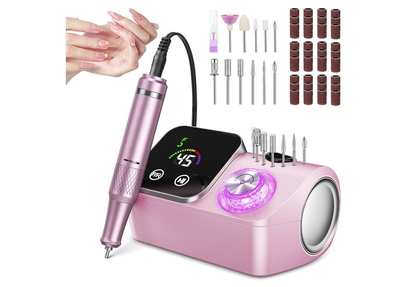 AKKEE Maniküre-Pediküre-Set Elektrischer Nagelfeile Nagelfräser für Gelnägel, 45000 U/min, Profi Nagelfräser mit LCD-Display, 48 Zubehören Bild 2