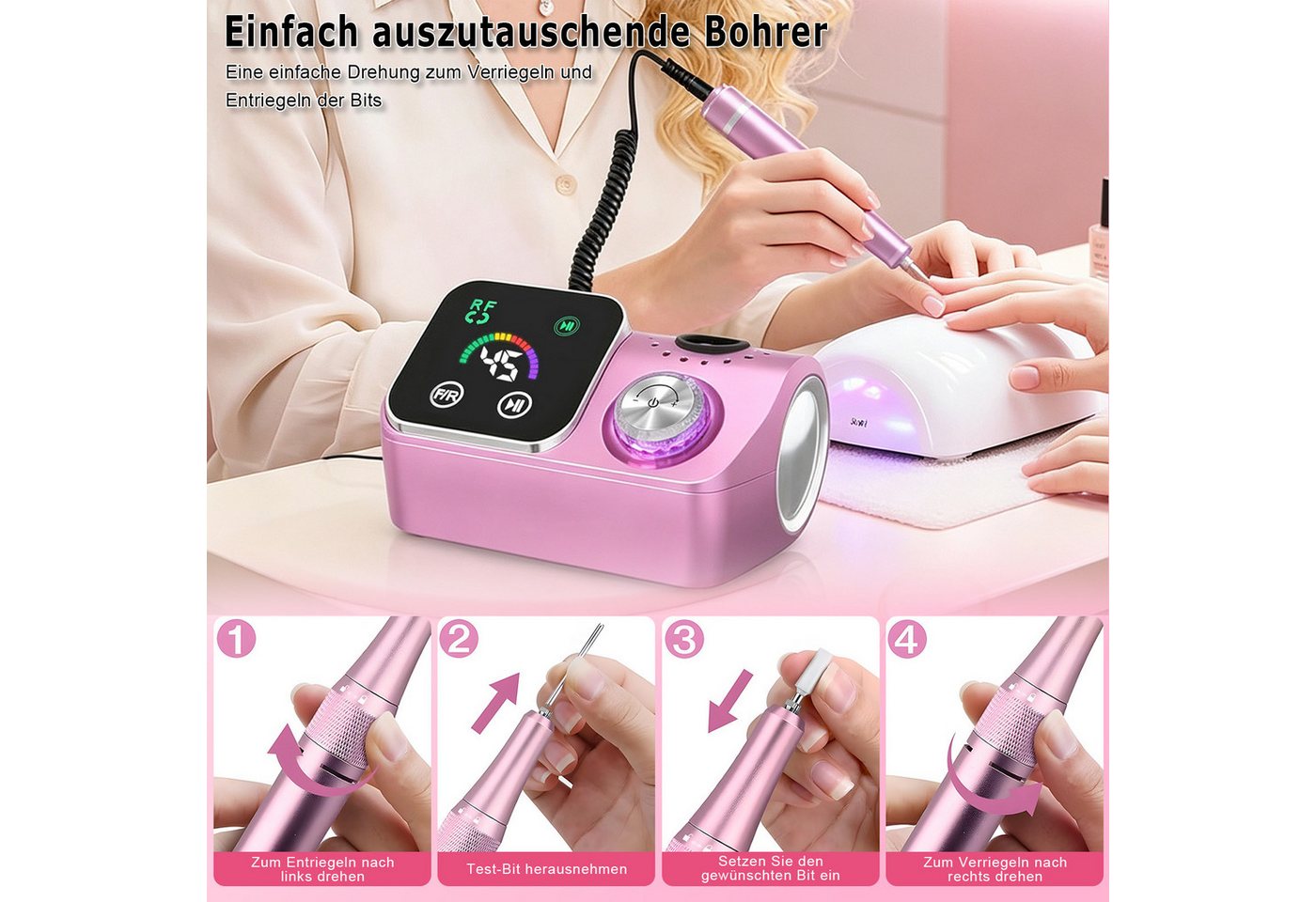 AKKEE Maniküre-Pediküre-Set Elektrischer Nagelfeile Nagelfräser für Gelnägel, 45000 U/min, Profi Nagelfräser mit LCD-Display, 48 Zubehören Bild 5