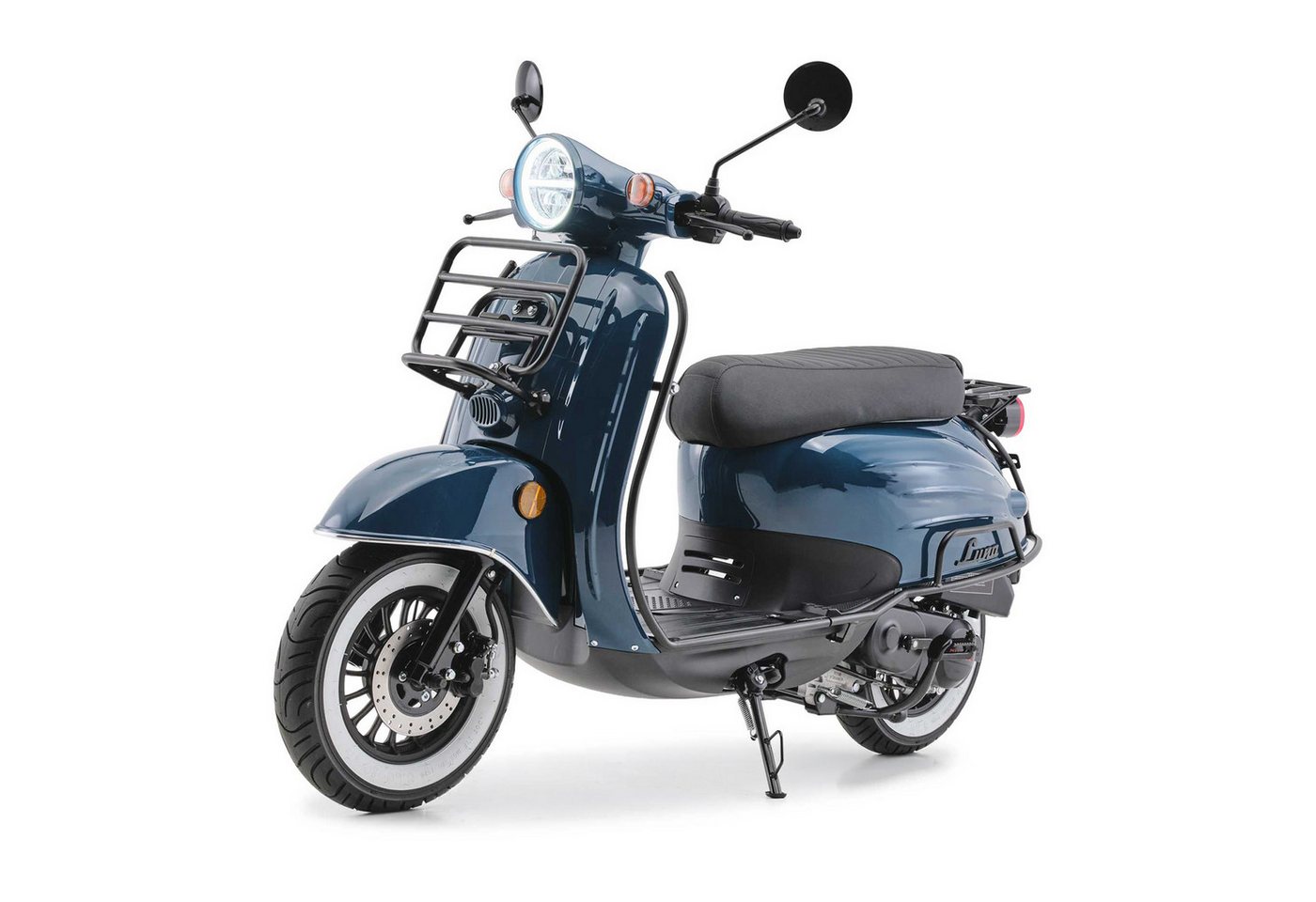 Burnout Motorroller Luna Ozeanblau, 50 ccm, 25 km/h, Euro 5, Retro-Design, LED-Licht