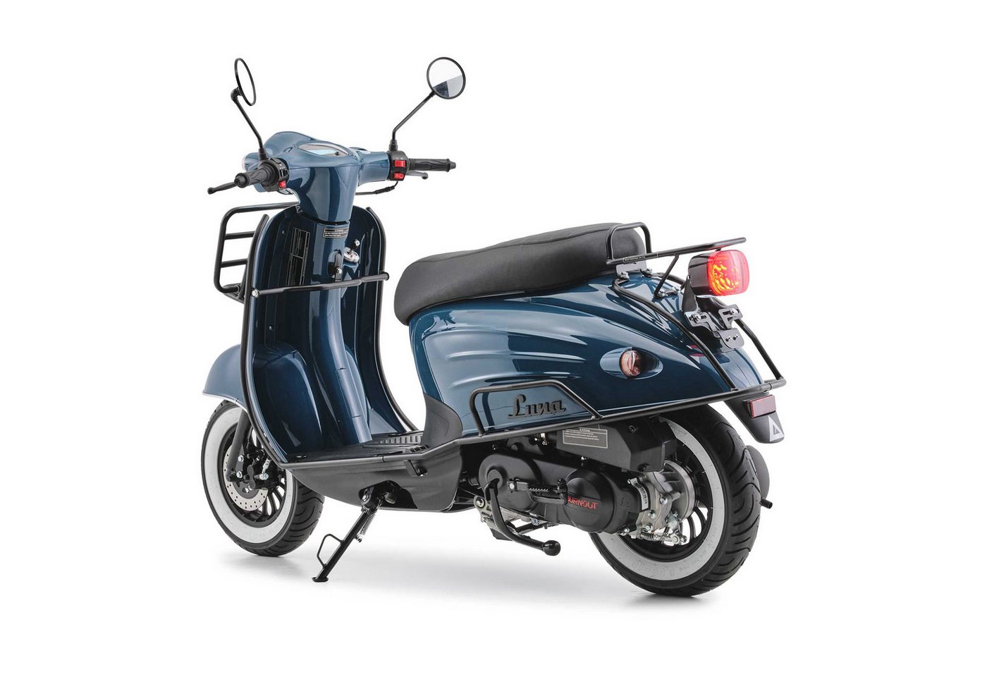 Burnout Motorroller Luna Ozeanblau, 50 ccm, 25 km/h, Euro 5, Retro-Design, LED-Licht Bild 3