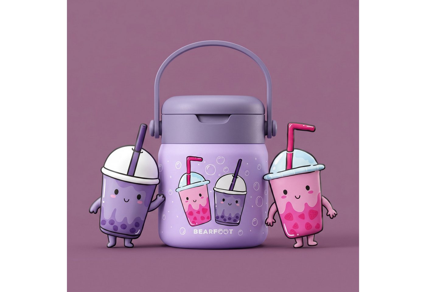 BEARFOOT Trinkflasche Thermobehälter Kinder Edelstahl - Bubble Tea lila, Thermobehälter, auslaufsicher, Edelstahl, Food jar, BPA-frei