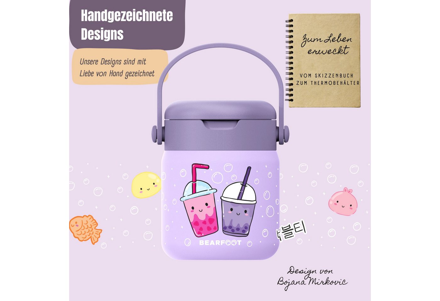 BEARFOOT Trinkflasche Thermobehälter Kinder Edelstahl - Bubble Tea lila, Thermobehälter, auslaufsicher, Edelstahl, Food jar, BPA-frei Bild 2