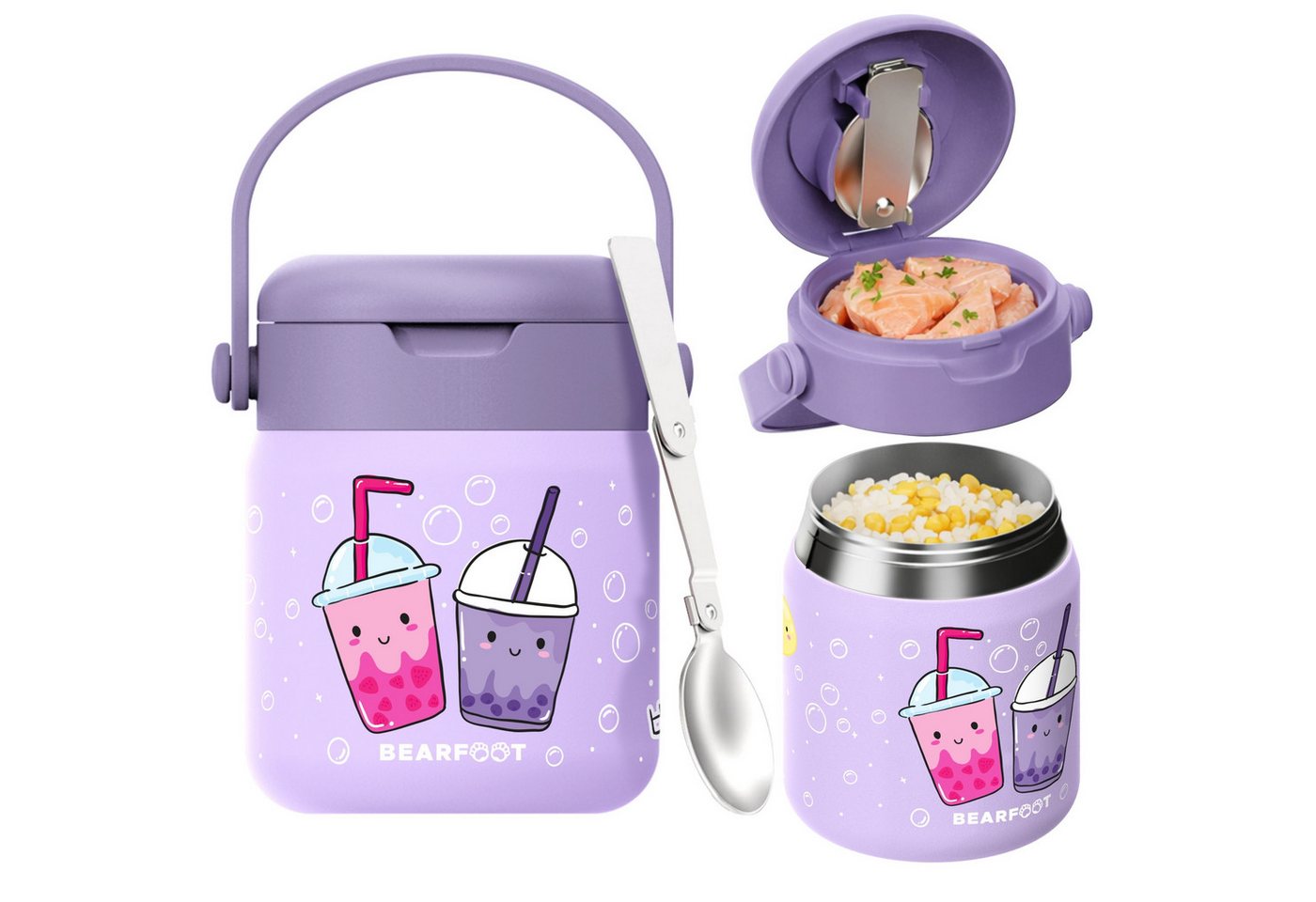 BEARFOOT Trinkflasche Thermobehälter Kinder Edelstahl - Bubble Tea lila, Thermobehälter, auslaufsicher, Edelstahl, Food jar, BPA-frei Bild 3