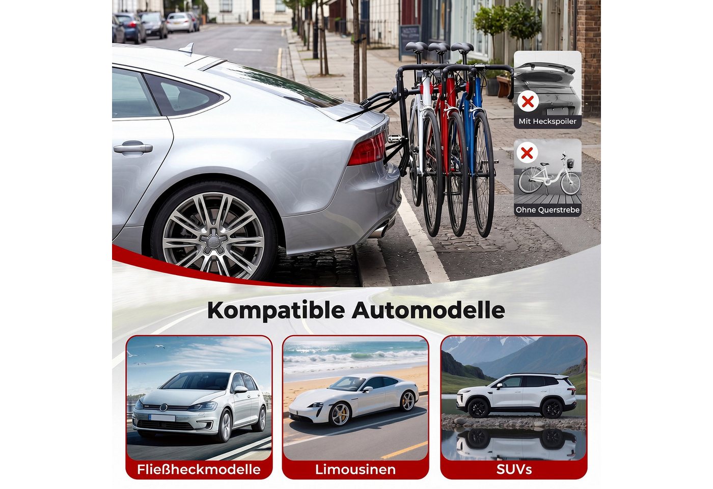 COSTWAY Heckfahrradträger, Kofferraum Fahrradträger klappbar für 3 Fahrräder Bild 4