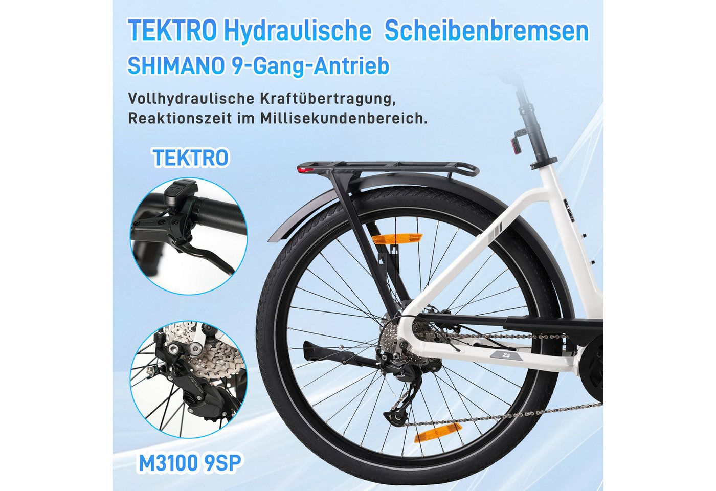 TTGO E-Bike Cityrad 28 Zoll, SUV, Mittelmotor, max. 130km, Z5, Federsattelstütze, 9 Gang, Kettenschaltung, Mittelmotor, 648 Wh, 5 Stufen, Drehmomentsensor, Elektrofahrrad für Damen und Herren Bild 3