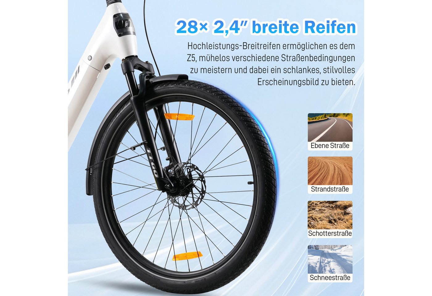 TTGO E-Bike Cityrad 28 Zoll, SUV, Mittelmotor, max. 130km, Z5, Federsattelstütze, 9 Gang, Kettenschaltung, Mittelmotor, 648 Wh, 5 Stufen, Drehmomentsensor, Elektrofahrrad für Damen und Herren Bild 4
