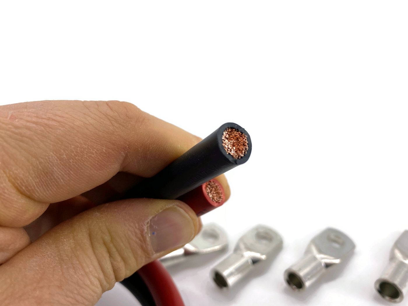 eXODA Kabel 35mm2 M8 4x Ringöse mit jeweils 1m rot und schwarz Batteriekabel, Kabelschuhe unverpresst (100 cm) Bild 3