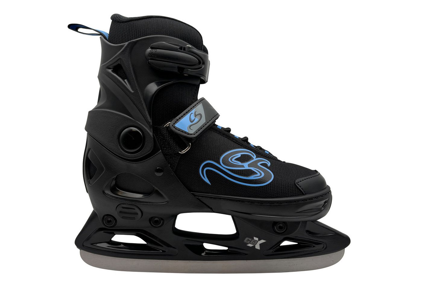 Cox Swain Schlittschuhe CRYSTAL – größenverstellbar, Softboot – Black/Blue – L (40-43), Verstellbare Schlittschuhe mit Edelstahlkufen Bild 3