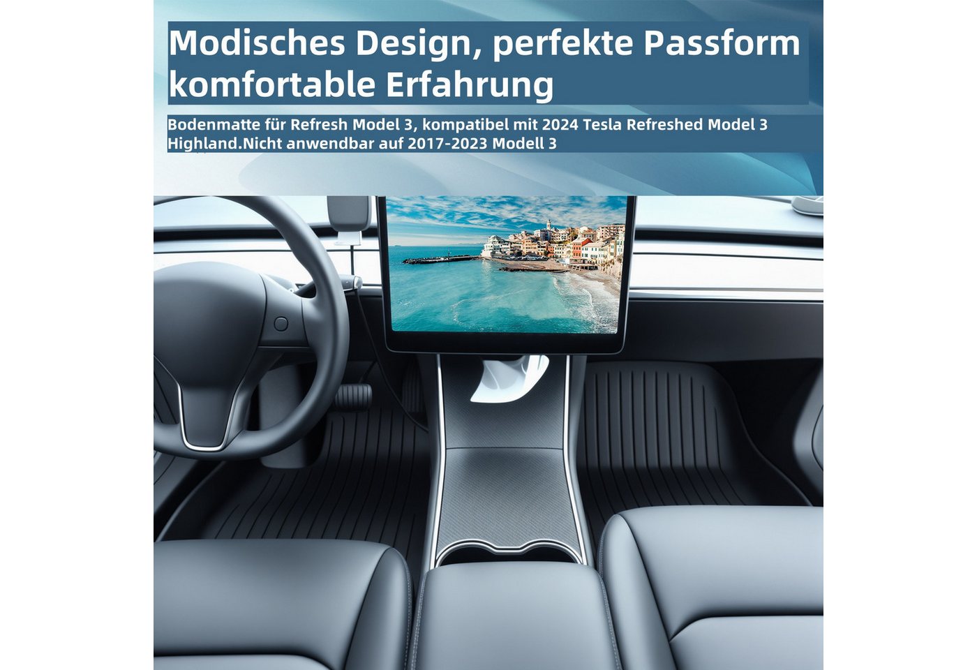 Rutaqian Auto-Fußmatte Geeignet für 2024 Tesla Model 3 TPE Fußpolster 6-teiliges Set