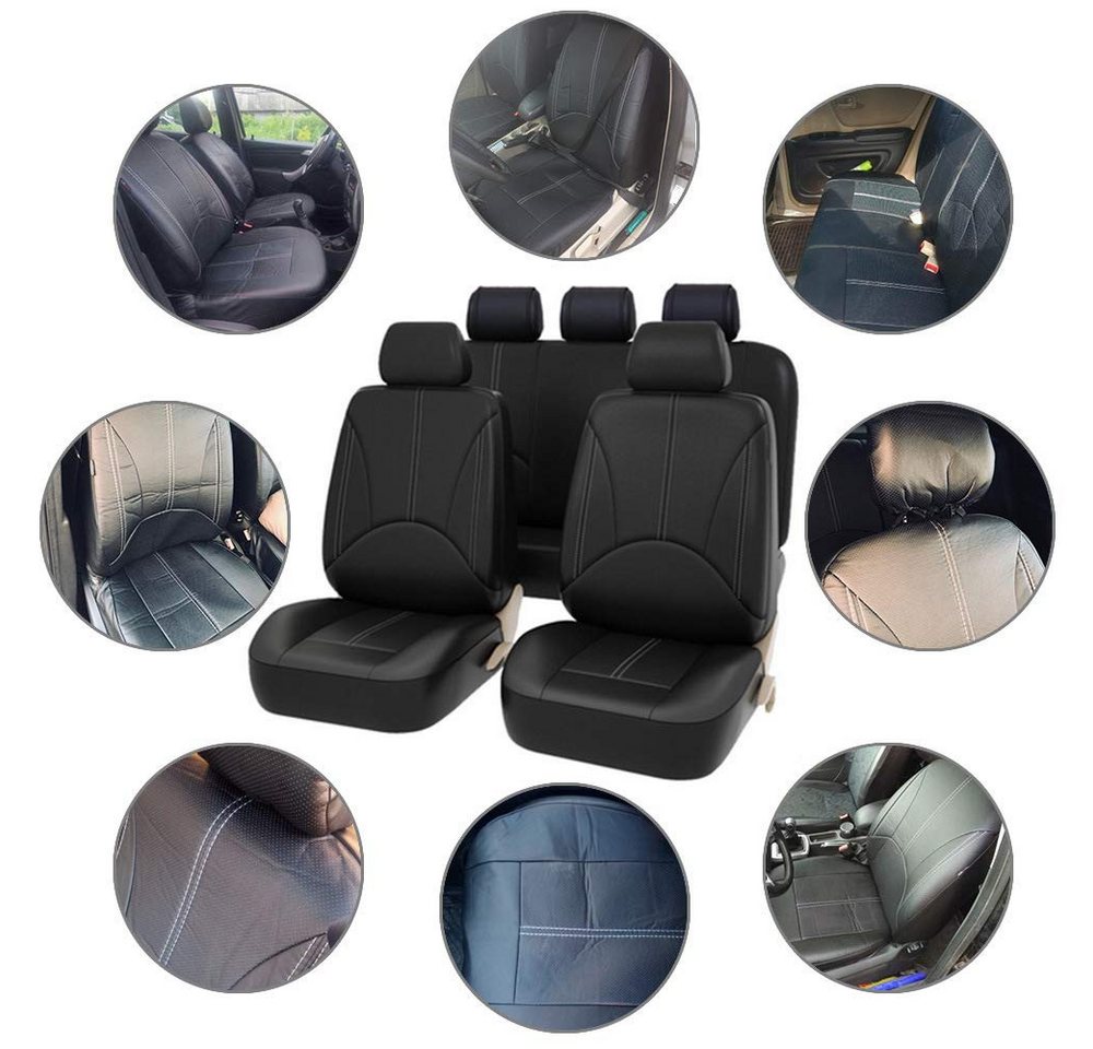 GarveeMore Autositzbezug Autositzbezüge Komplettset Universal PU Leder 9-teilig