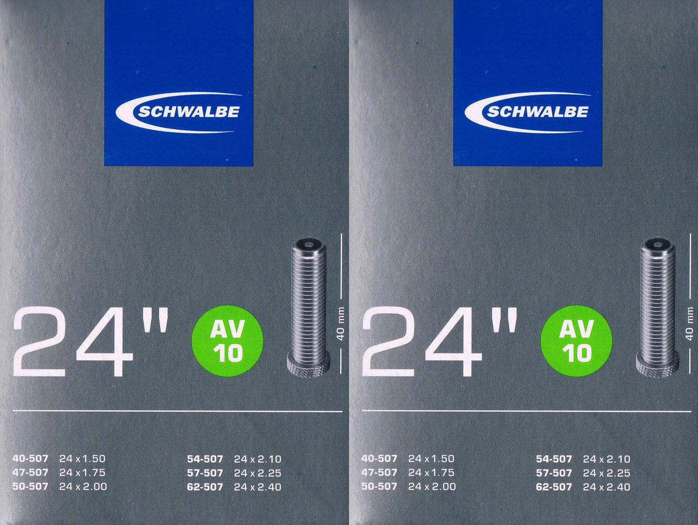 Schwalbe Fahrradschlauch 2x Schwalbe AV 10 Schlauch 24" 507 AV10 Autoventil 24 Zoll, 24, (2-St)