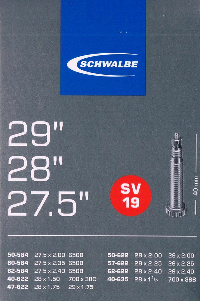 Schwalbe Fahrradschlauch Schwalbe SV 19 Schlauch 29 622 Sclaverand SV19 29 Zoll, 28, 29