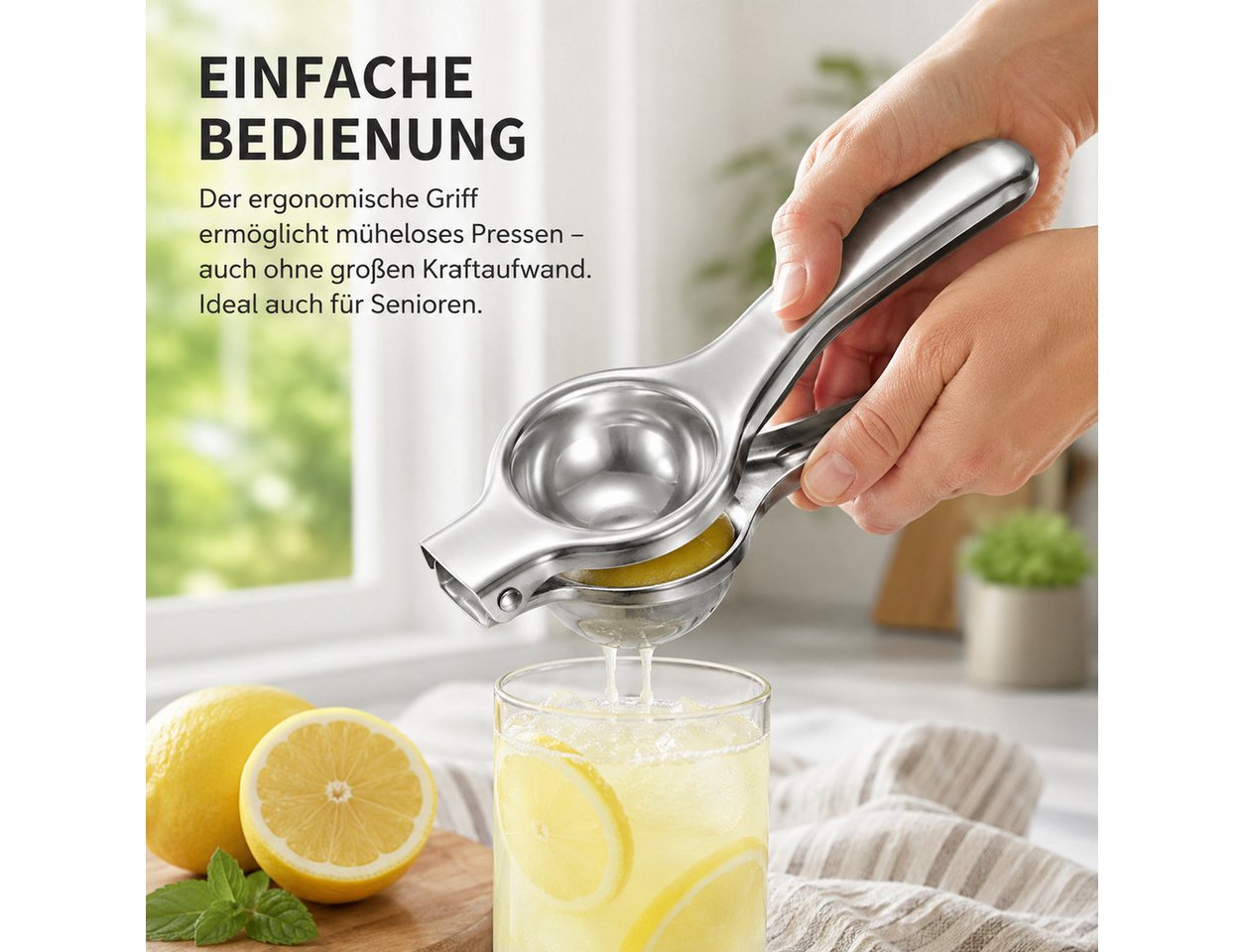 Fyrove Entsafter Manuelle Saftpresse aus Edelstahl, ergonomischer Griff, 0 W, Robuste Konstruktion aus hochwertigem Edelstahl Bild 4